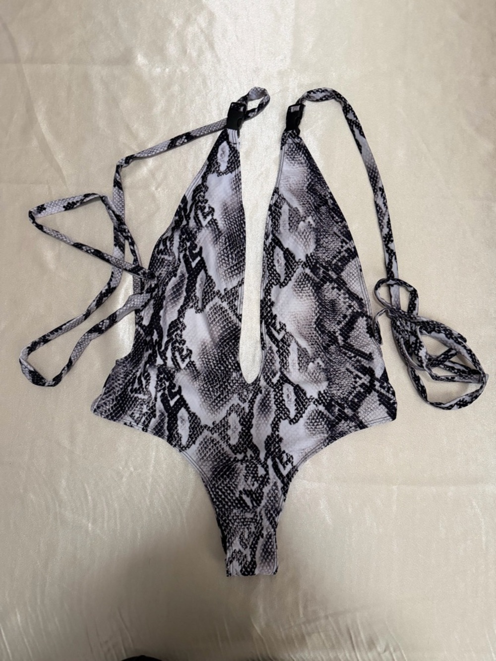SHEIN Snakeskin Print Plunging One Piece Swim Size Large
